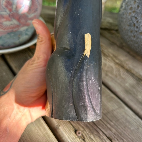 Vintage Wooded Hand Carved And Painted Folk Art Cat W Child Indonesia 10.5"x2.5" - Picture 6 of 16